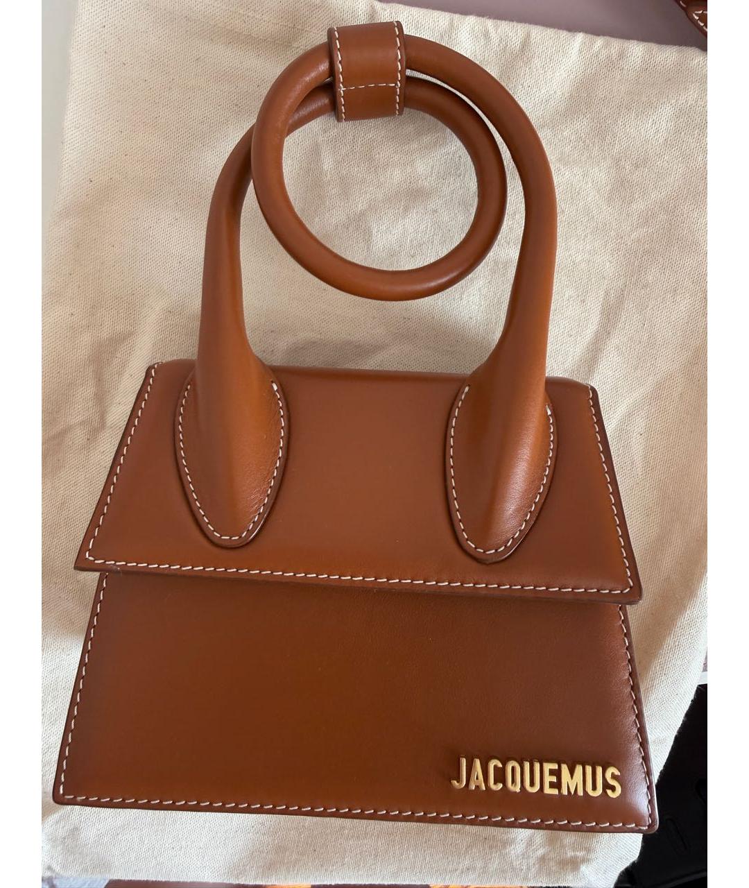 JACQUEMUS Коричневая кожаная сумка с короткими ручками, фото 5
