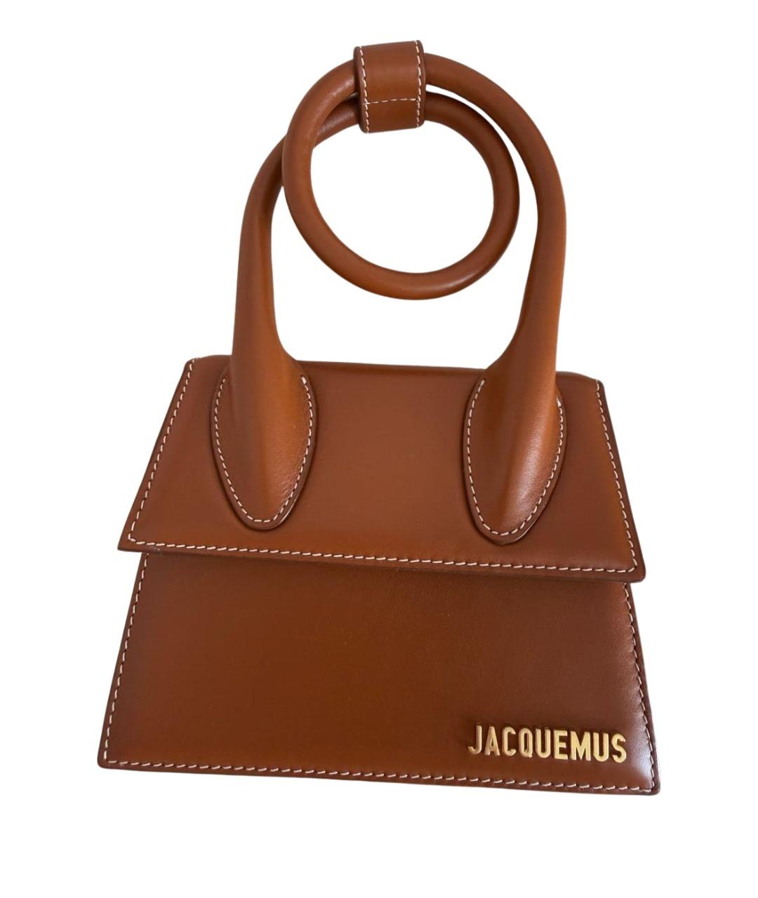 JACQUEMUS Коричневая кожаная сумка с короткими ручками, фото 1