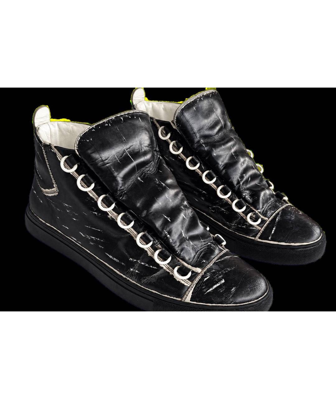BALENCIAGA Черные кожаные высокие кроссовки / кеды, фото 2