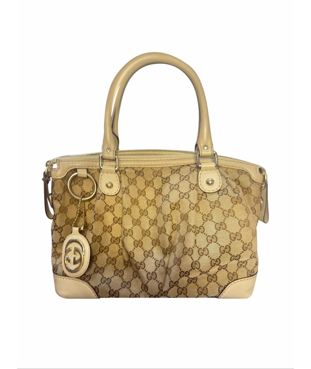 GUCCI Бежевая тканевая сумка с короткими ручками, фото 1