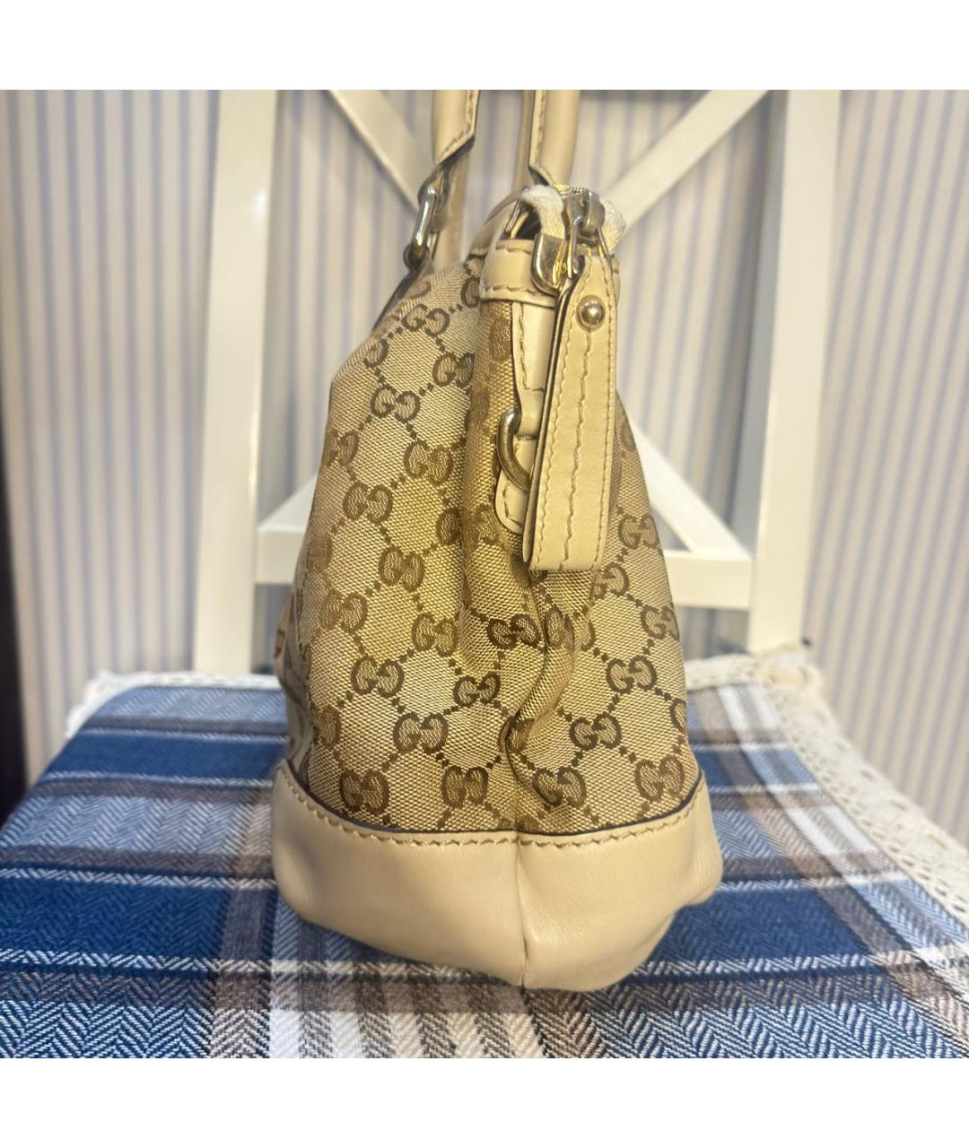 GUCCI Бежевая тканевая сумка с короткими ручками, фото 3