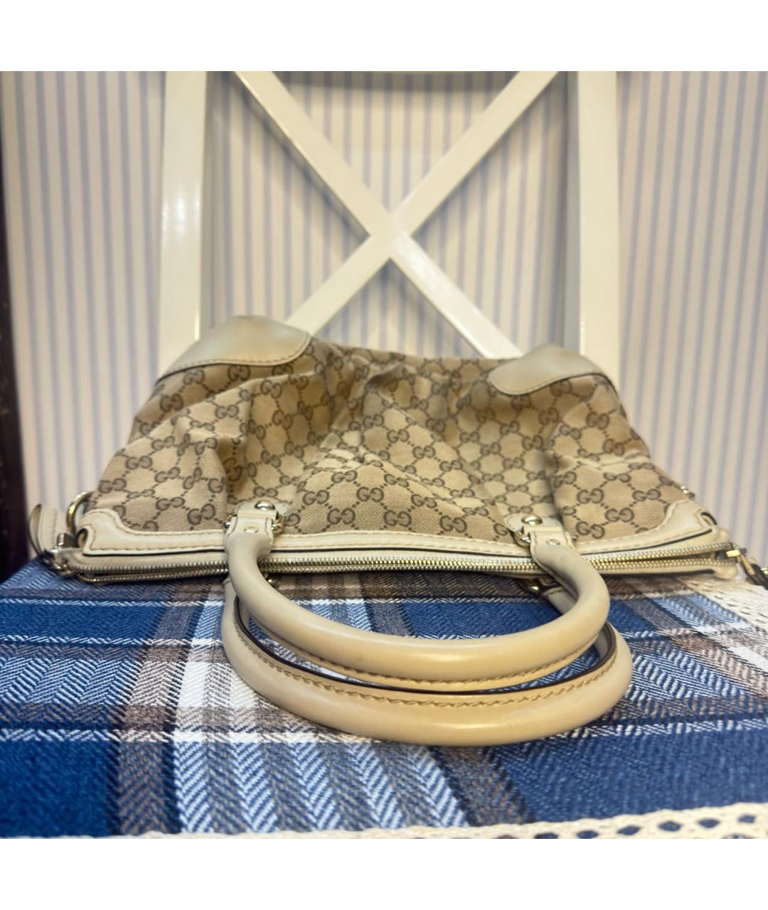 GUCCI Бежевая тканевая сумка с короткими ручками, фото 5