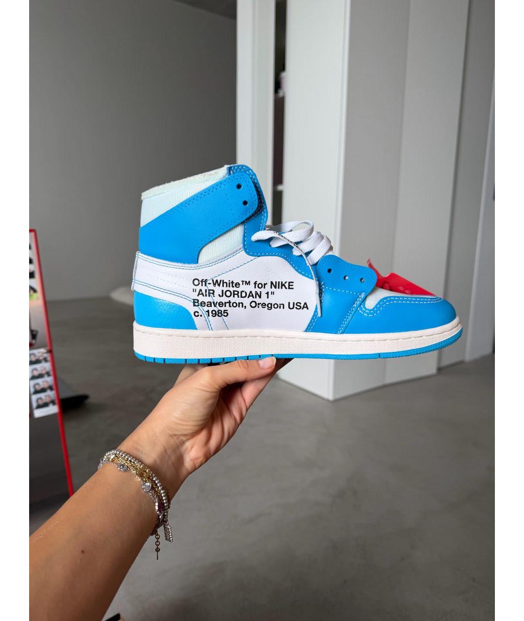 NIKE X OFF-WHITE Голубые кожаные высокие кроссовки / кеды, фото 7