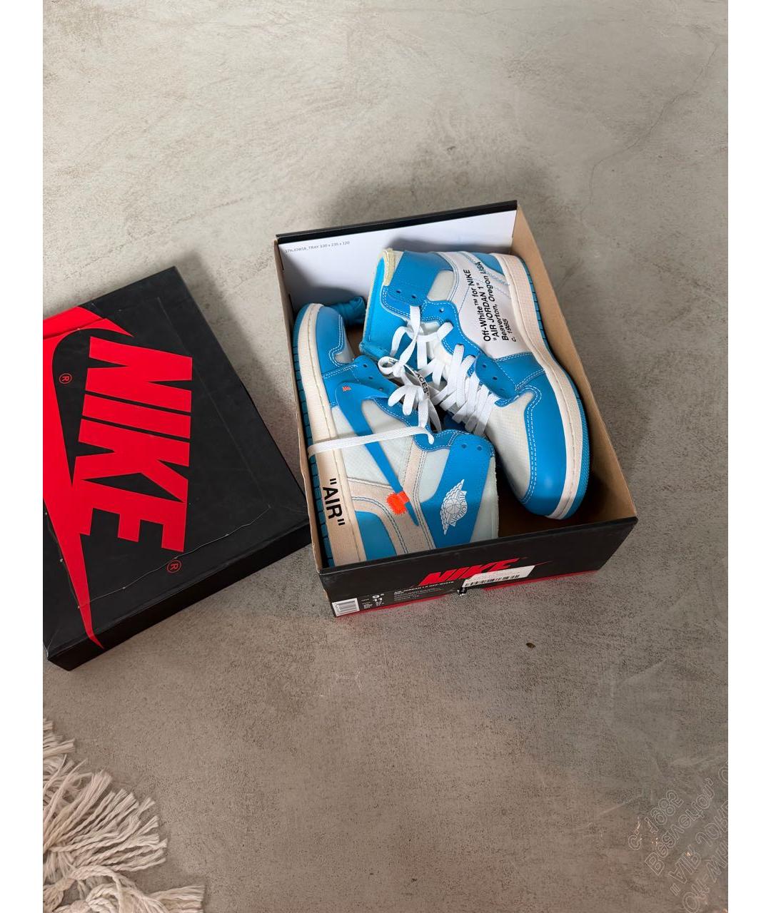 NIKE X OFF-WHITE Голубые кожаные высокие кроссовки / кеды, фото 6