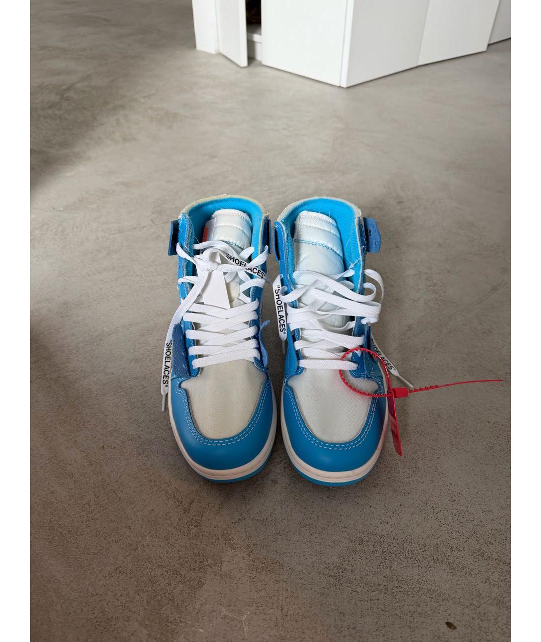 NIKE X OFF-WHITE Голубые кожаные высокие кроссовки / кеды, фото 2