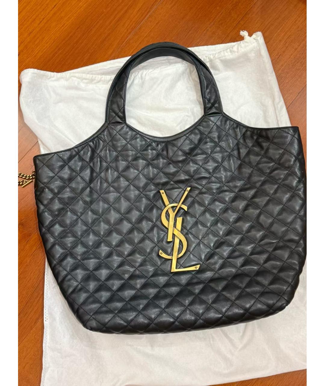 SAINT LAURENT Черная кожаная сумка тоут, фото 2