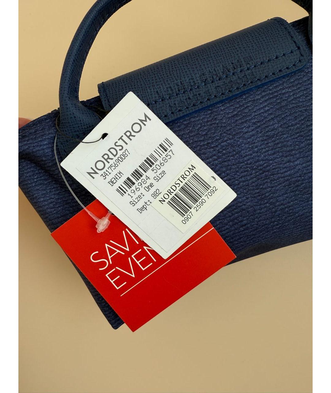 LONGCHAMP Темно-синяя синтетическая сумка с короткими ручками, фото 5