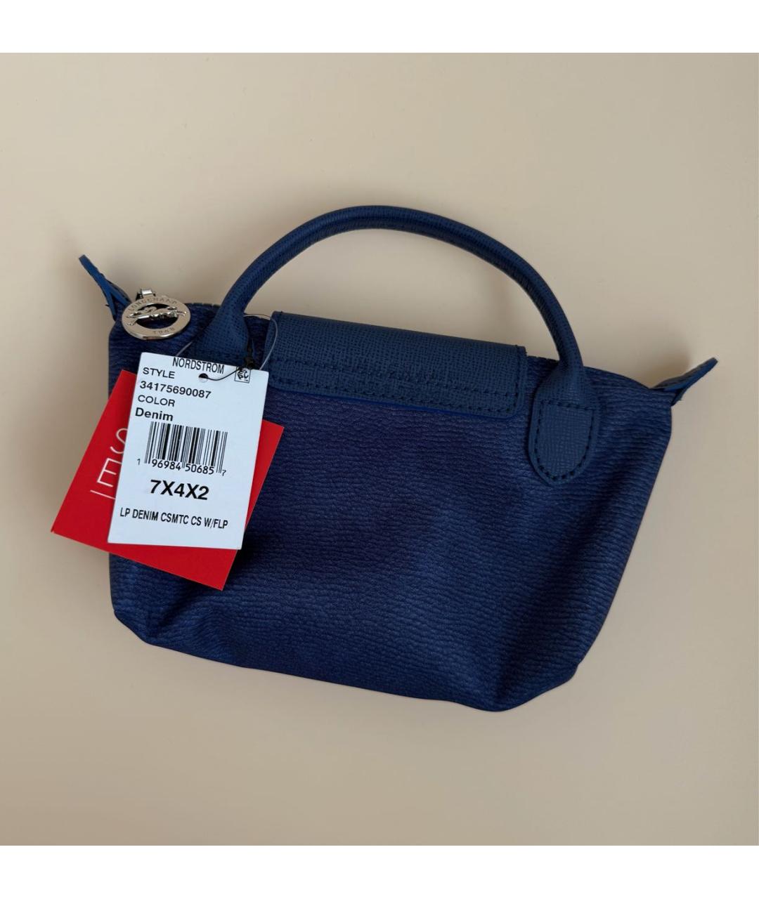 LONGCHAMP Темно-синяя синтетическая сумка с короткими ручками, фото 2