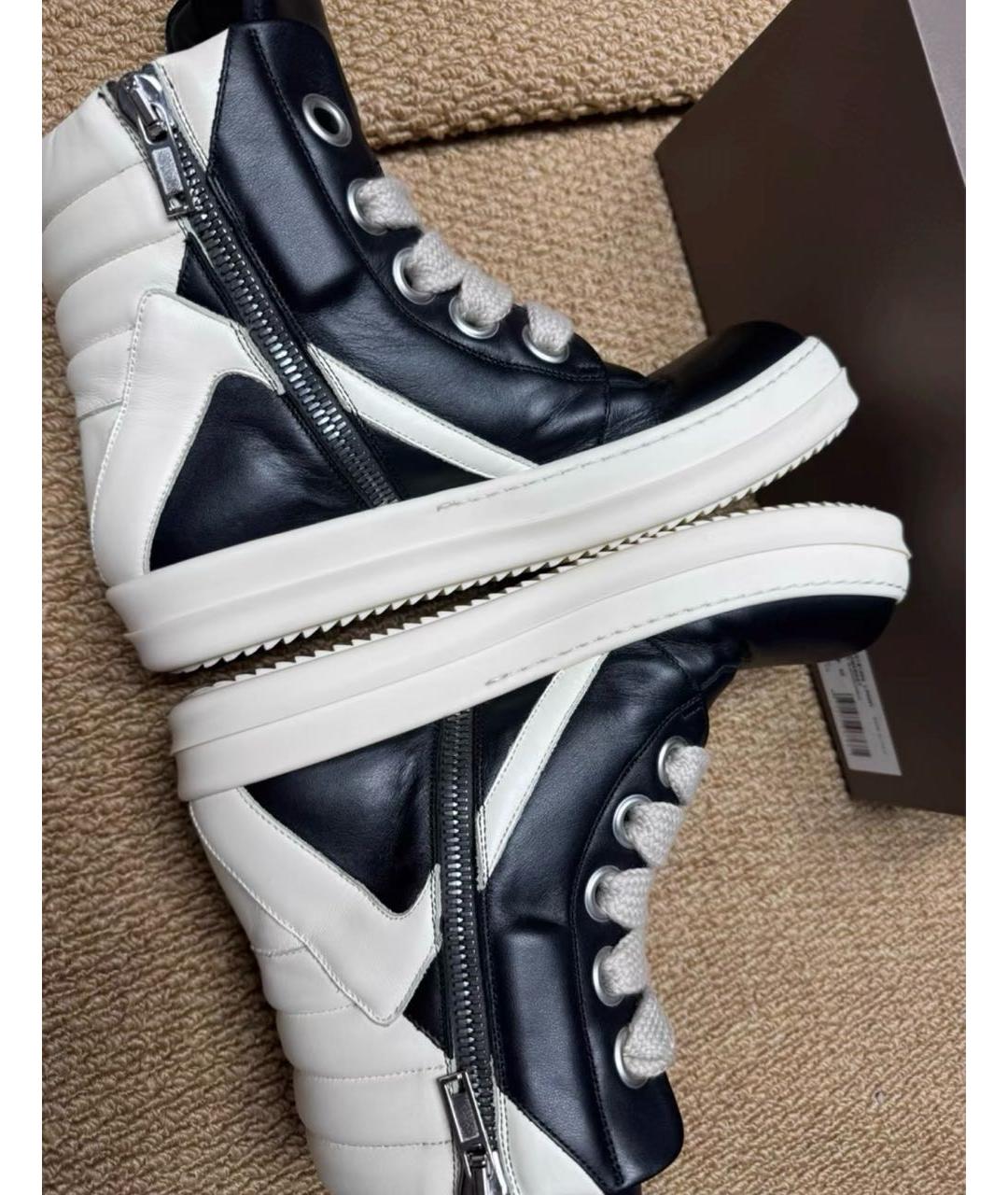RICK OWENS Черные кожаные высокие кроссовки / кеды, фото 6