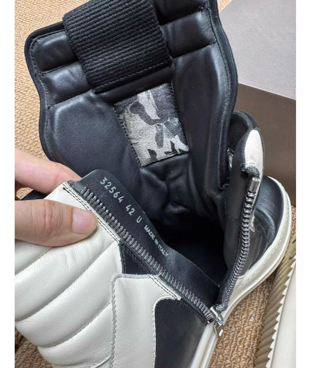 RICK OWENS Черные кожаные высокие кроссовки / кеды, фото 5