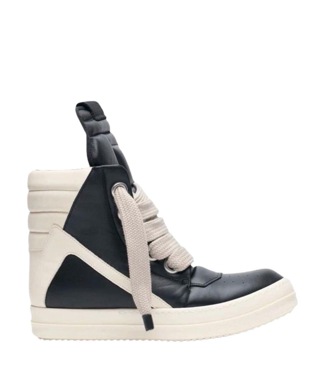 RICK OWENS Черные кожаные высокие кроссовки / кеды, фото 1