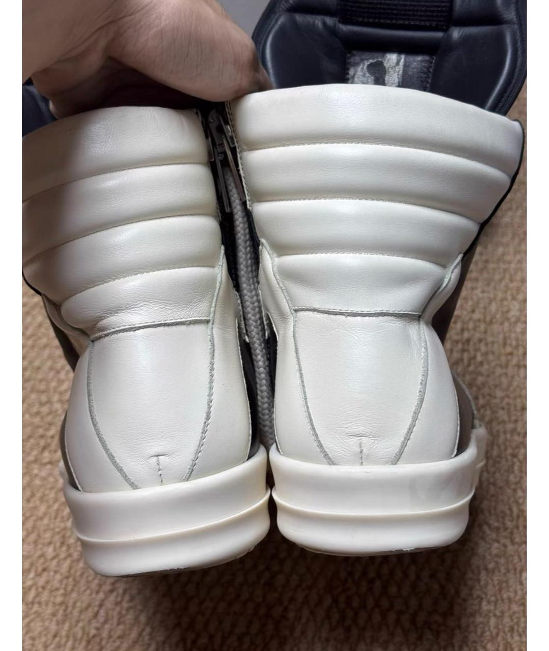 RICK OWENS Черные кожаные высокие кроссовки / кеды, фото 4