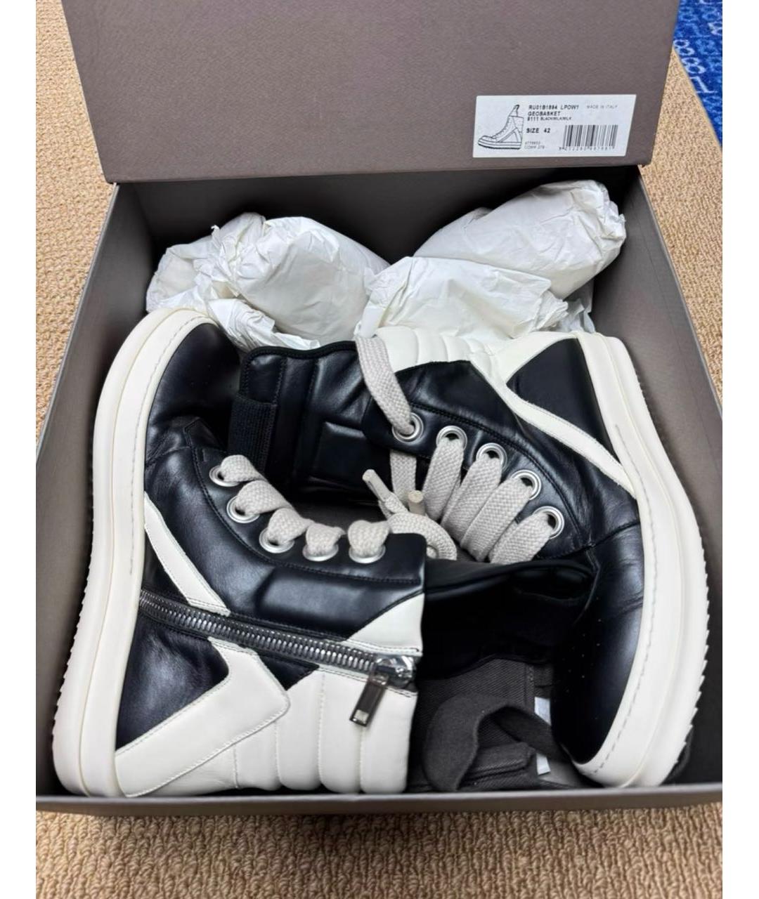 RICK OWENS Черные кожаные высокие кроссовки / кеды, фото 3