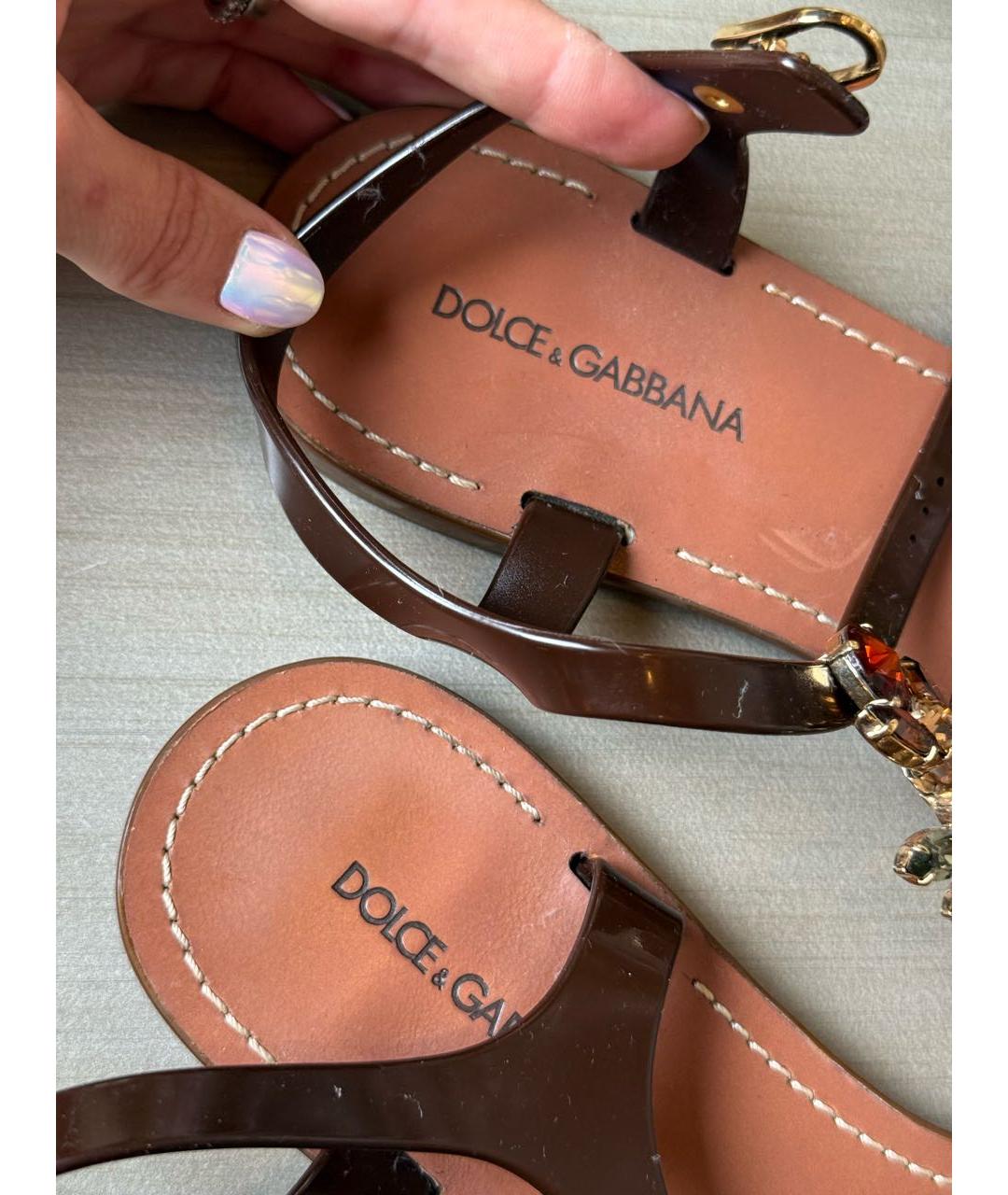 DOLCE&GABBANA Коричневые резиновые сандалии, фото 3