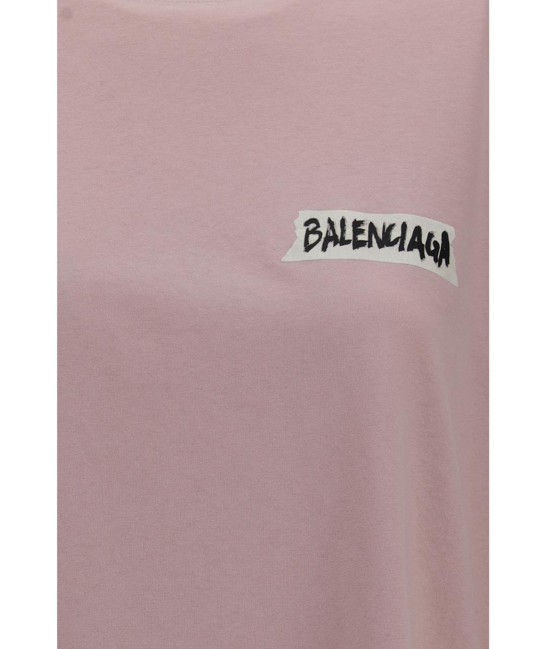 BALENCIAGA Розовая хлопковая футболка, фото 3