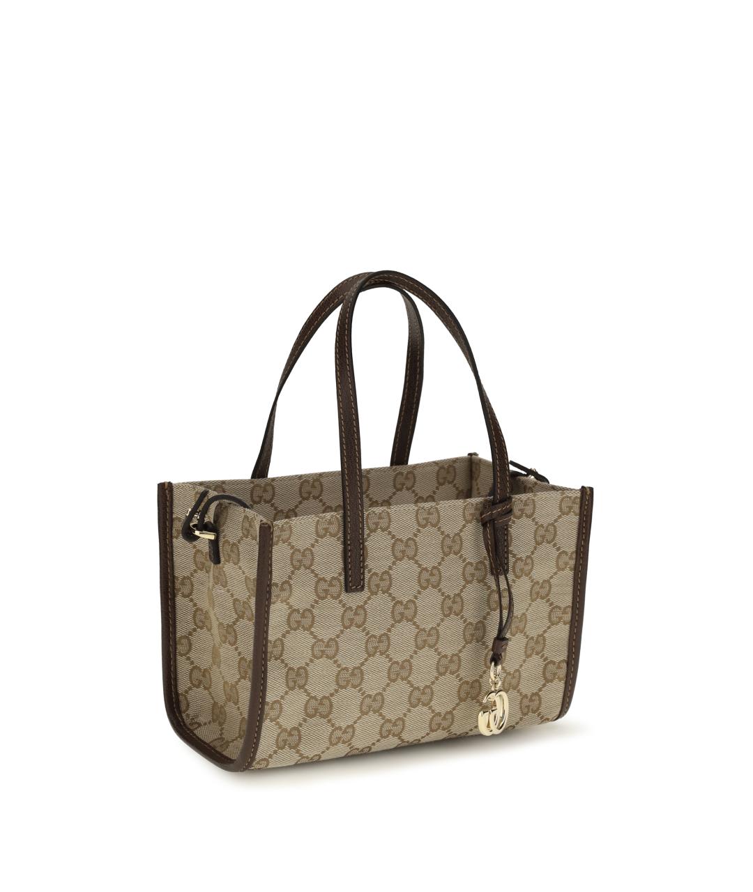 GUCCI Бежевая хлопковая сумка с короткими ручками, фото 2