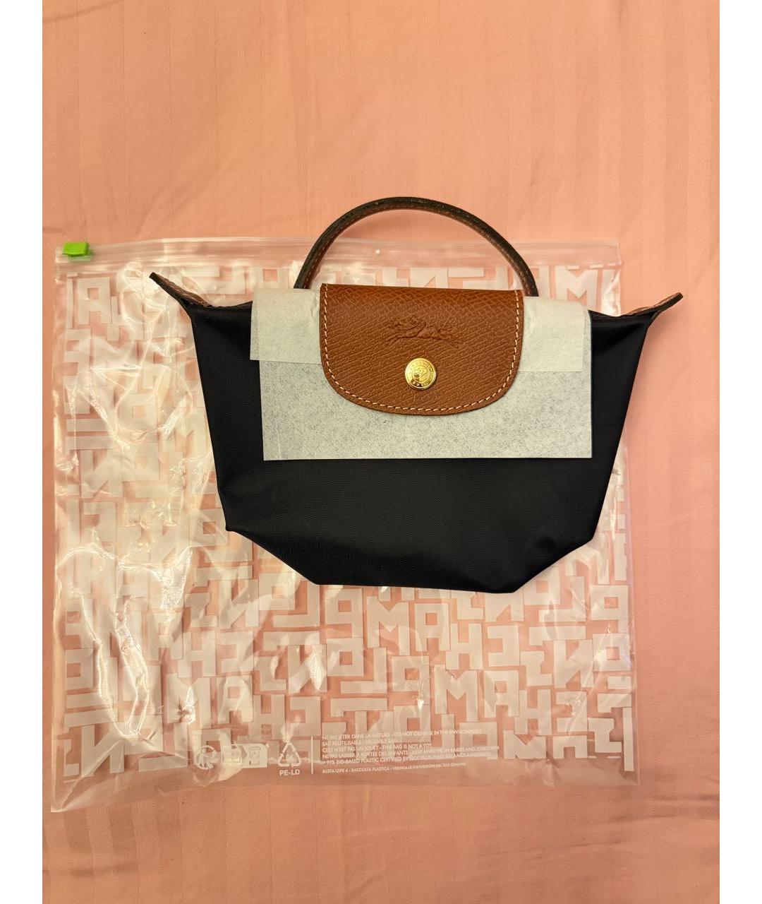 LONGCHAMP Черная тканевая сумка с короткими ручками, фото 4