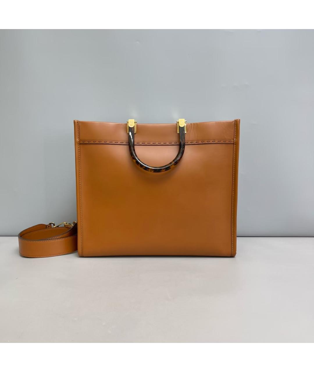 FENDI Оранжевая кожаная сумка тоут, фото 3