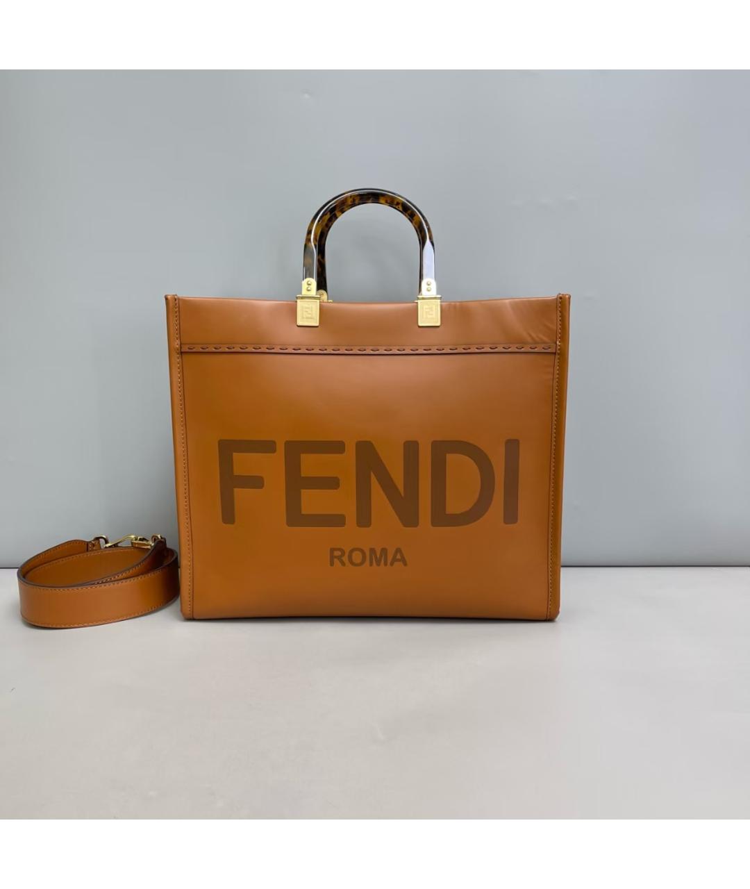 FENDI Оранжевая кожаная сумка тоут, фото 2