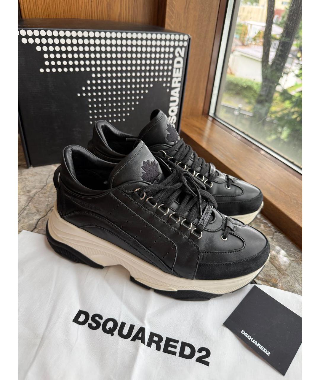 DSQUARED2 Черные кожаные низкие кроссовки / кеды, фото 5