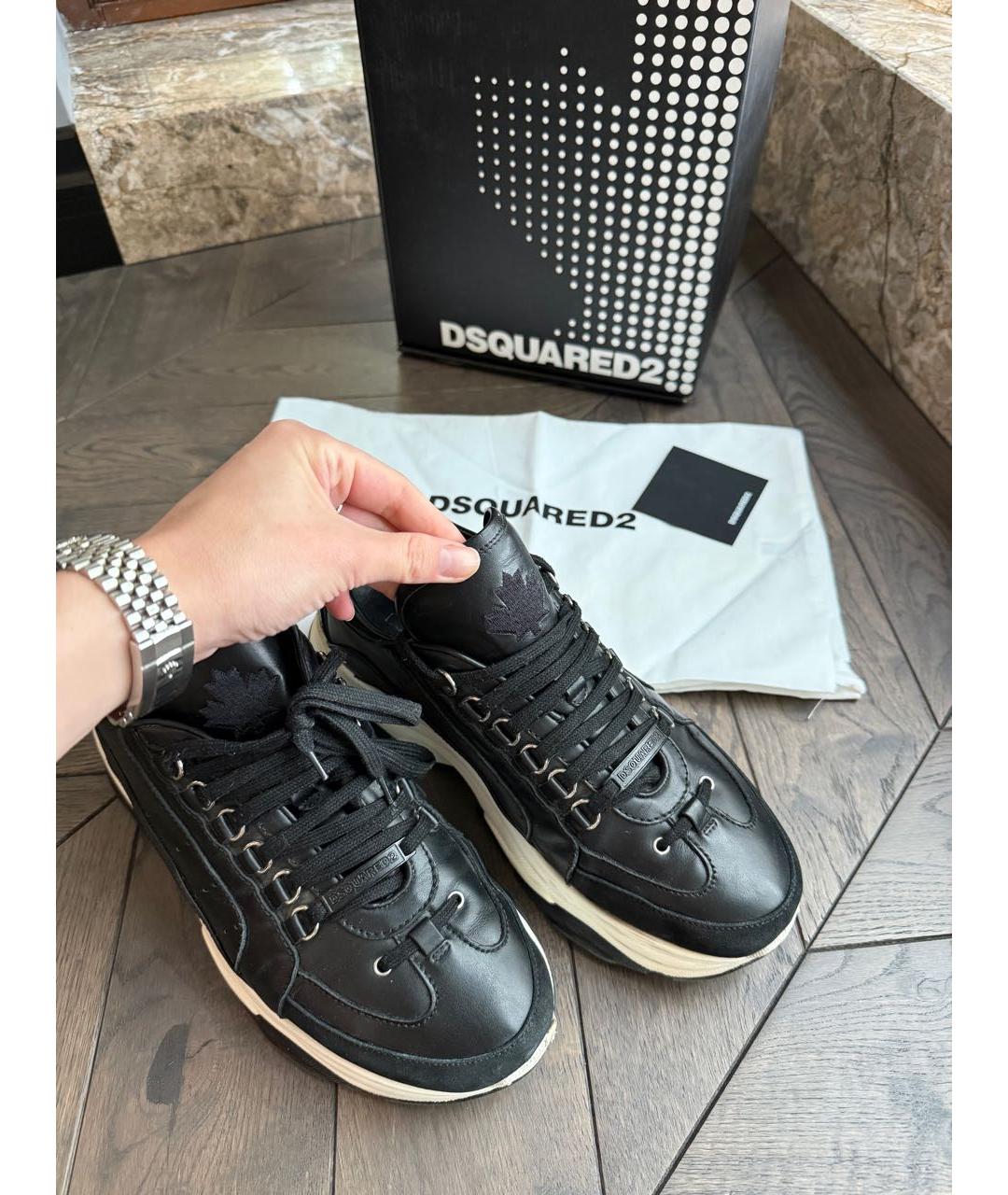 DSQUARED2 Черные кожаные низкие кроссовки / кеды, фото 7