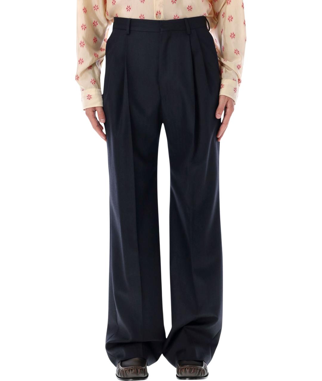 DRIES VAN NOTEN Синие шерстяные повседневные брюки, фото 1