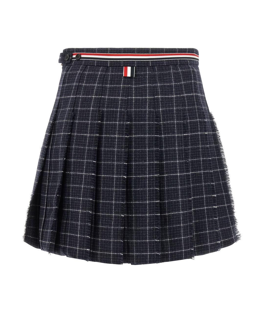 THOM BROWNE Темно-синяя шерстяная юбка мини, фото 2