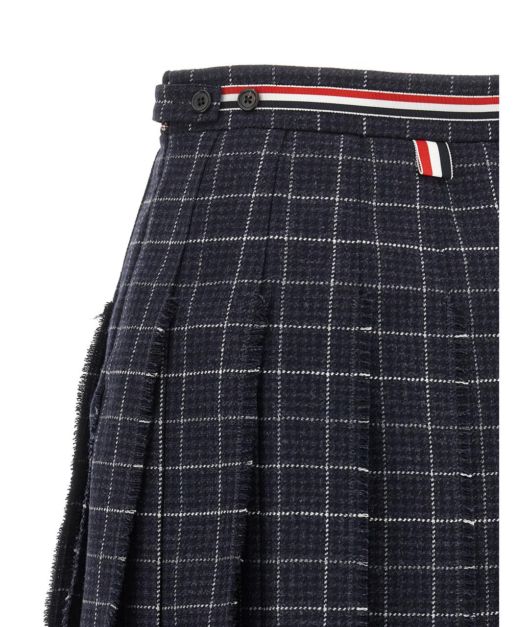 THOM BROWNE Темно-синяя шерстяная юбка мини, фото 4