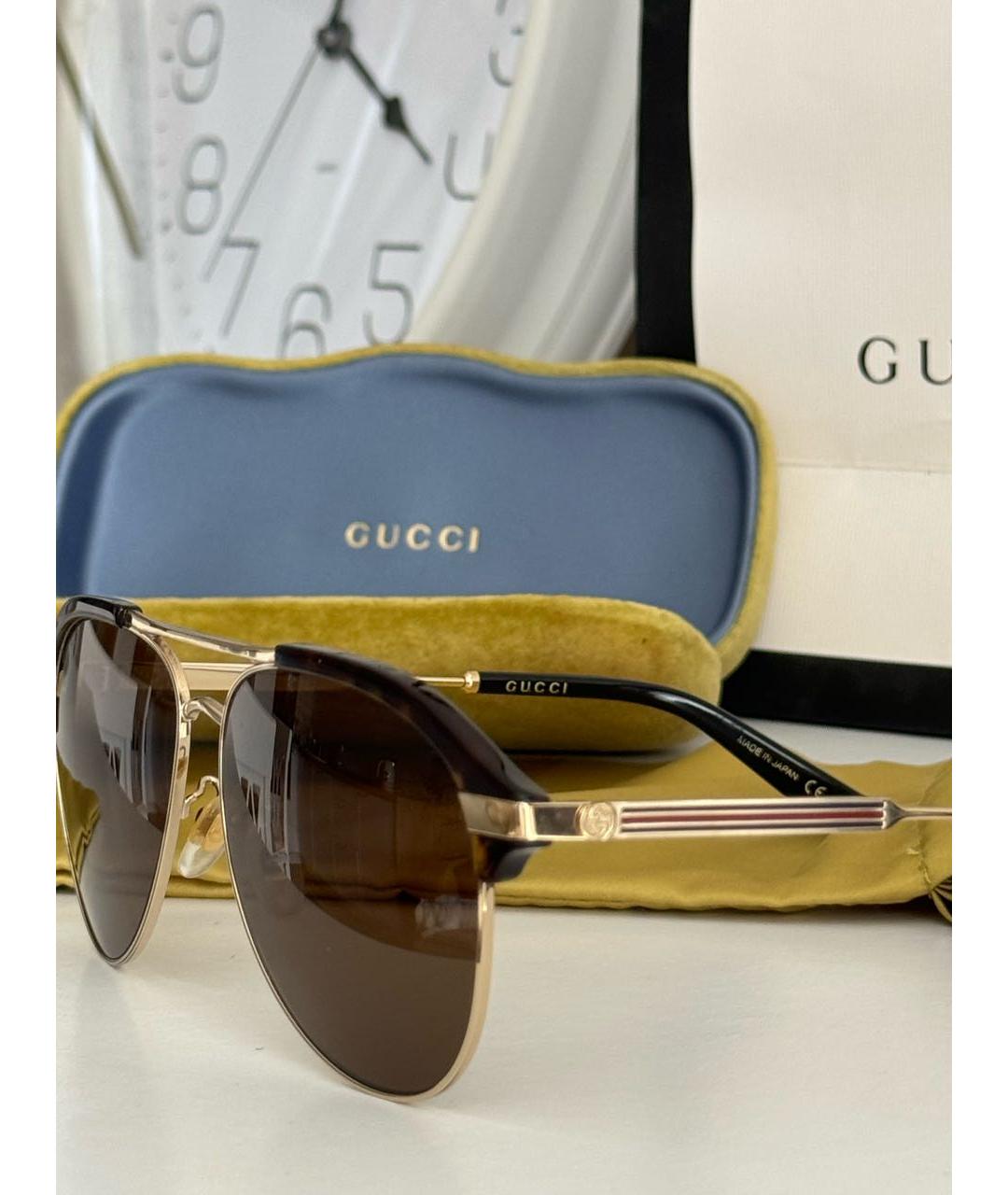GUCCI Золотые металлические солнцезащитные очки, фото 3