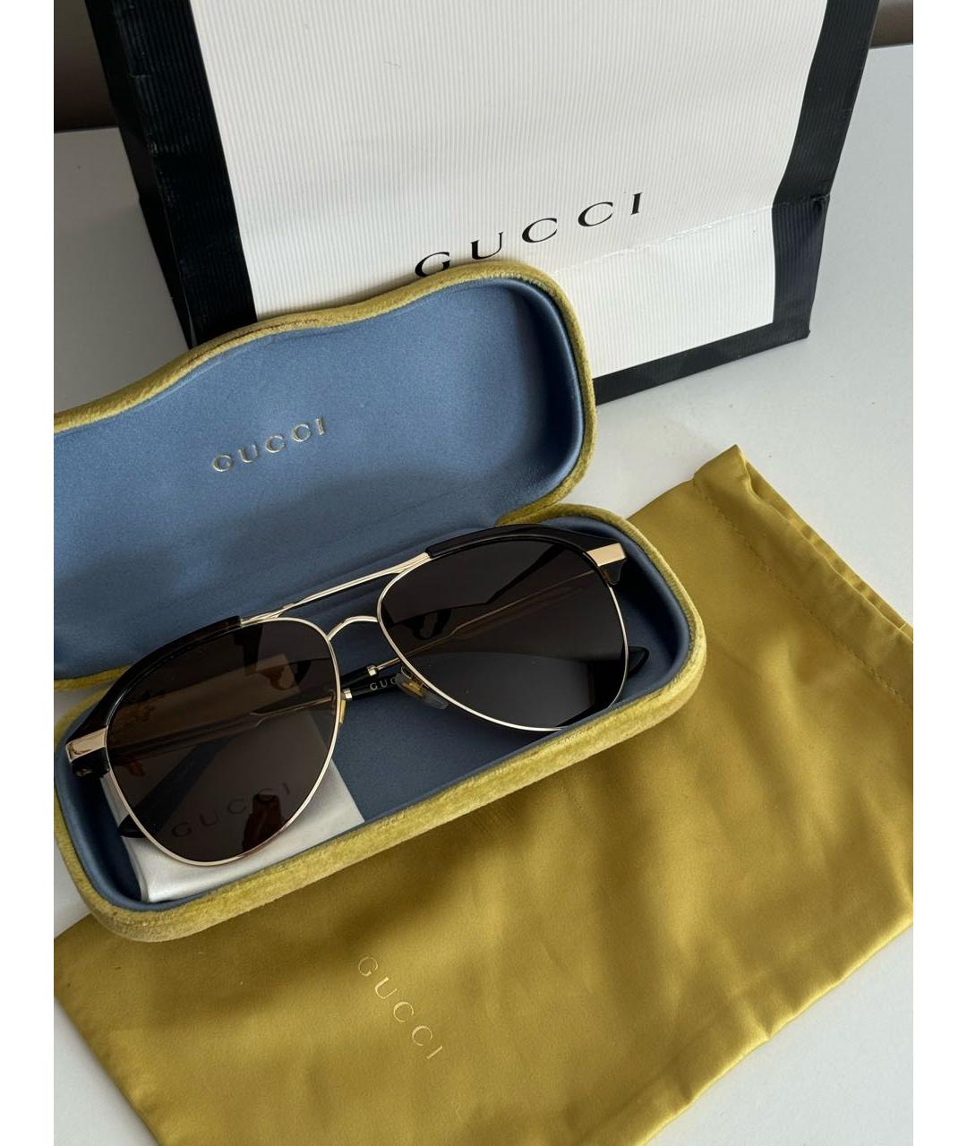 GUCCI Золотые металлические солнцезащитные очки, фото 4