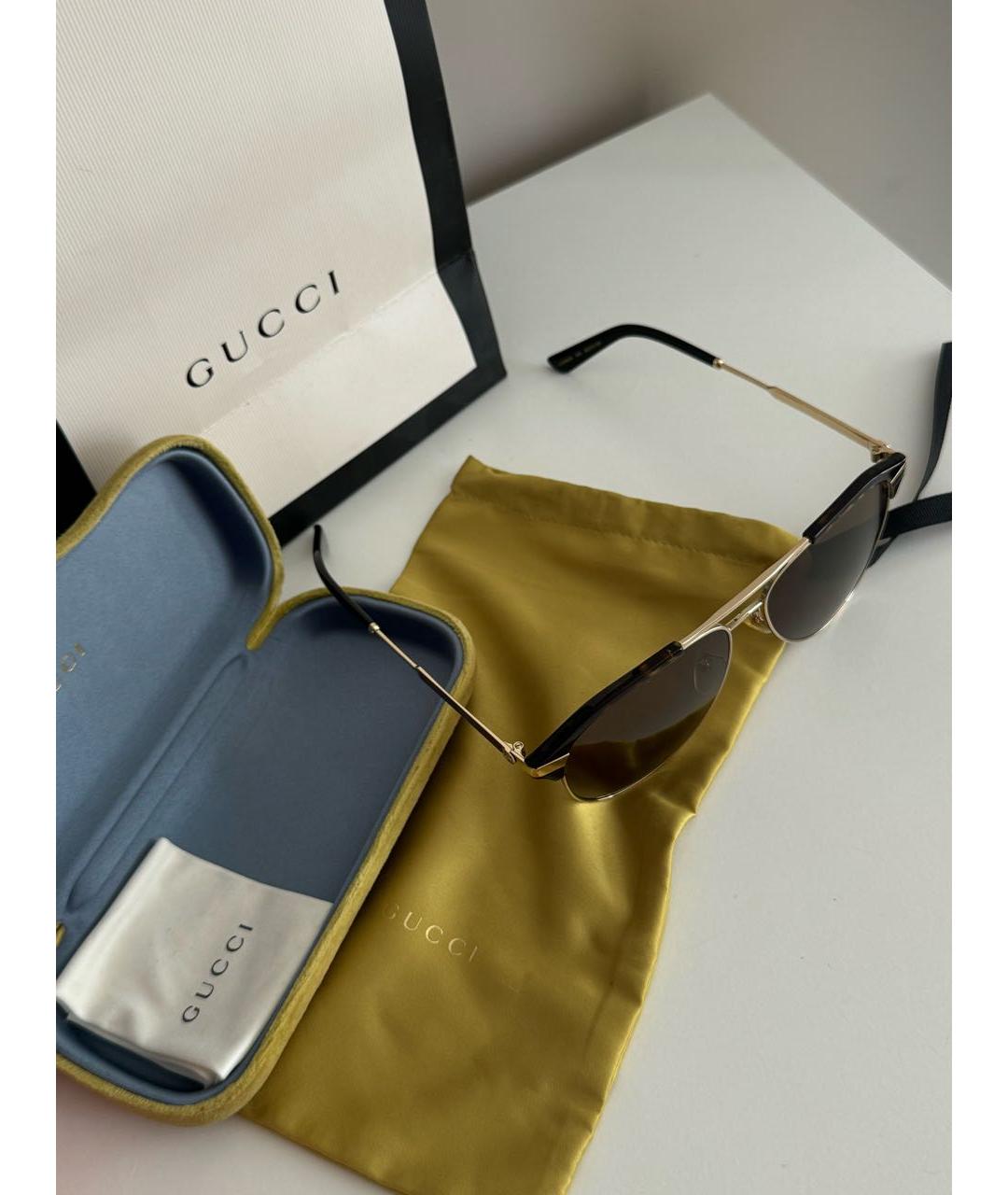 GUCCI Золотые металлические солнцезащитные очки, фото 2