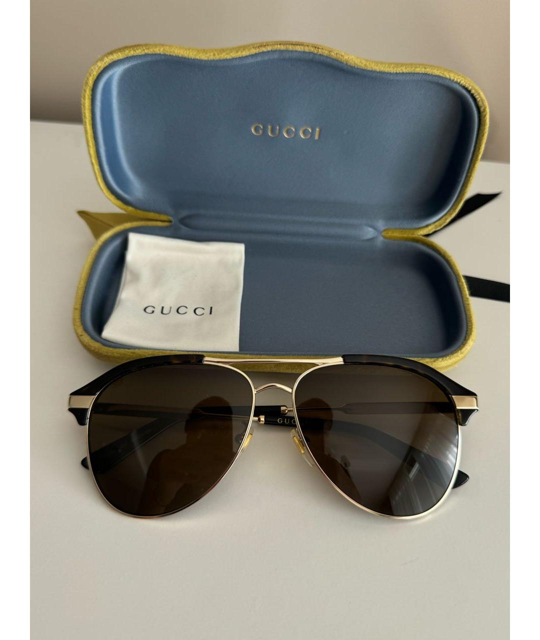 GUCCI Золотые металлические солнцезащитные очки, фото 6