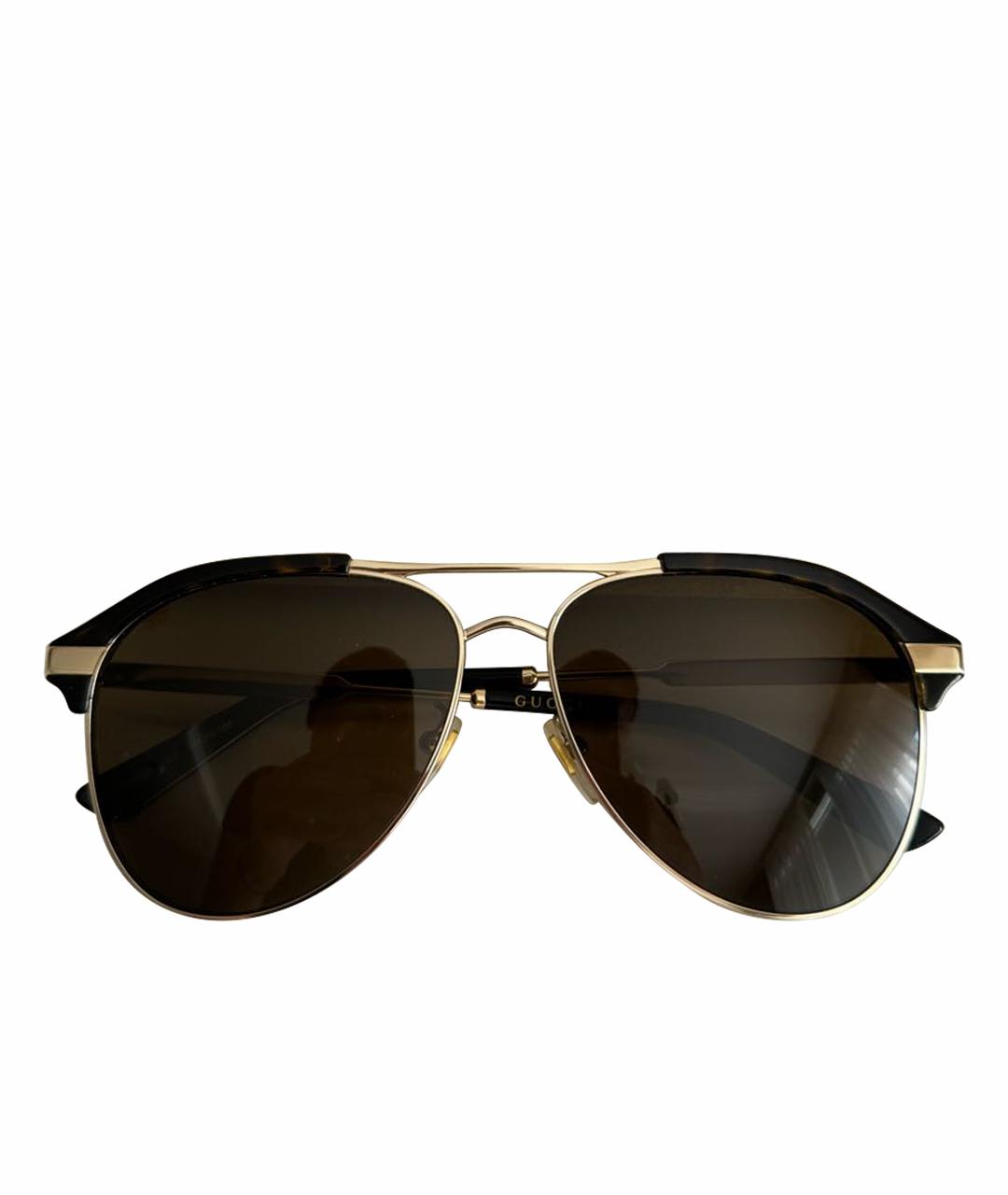 GUCCI Золотые металлические солнцезащитные очки, фото 1