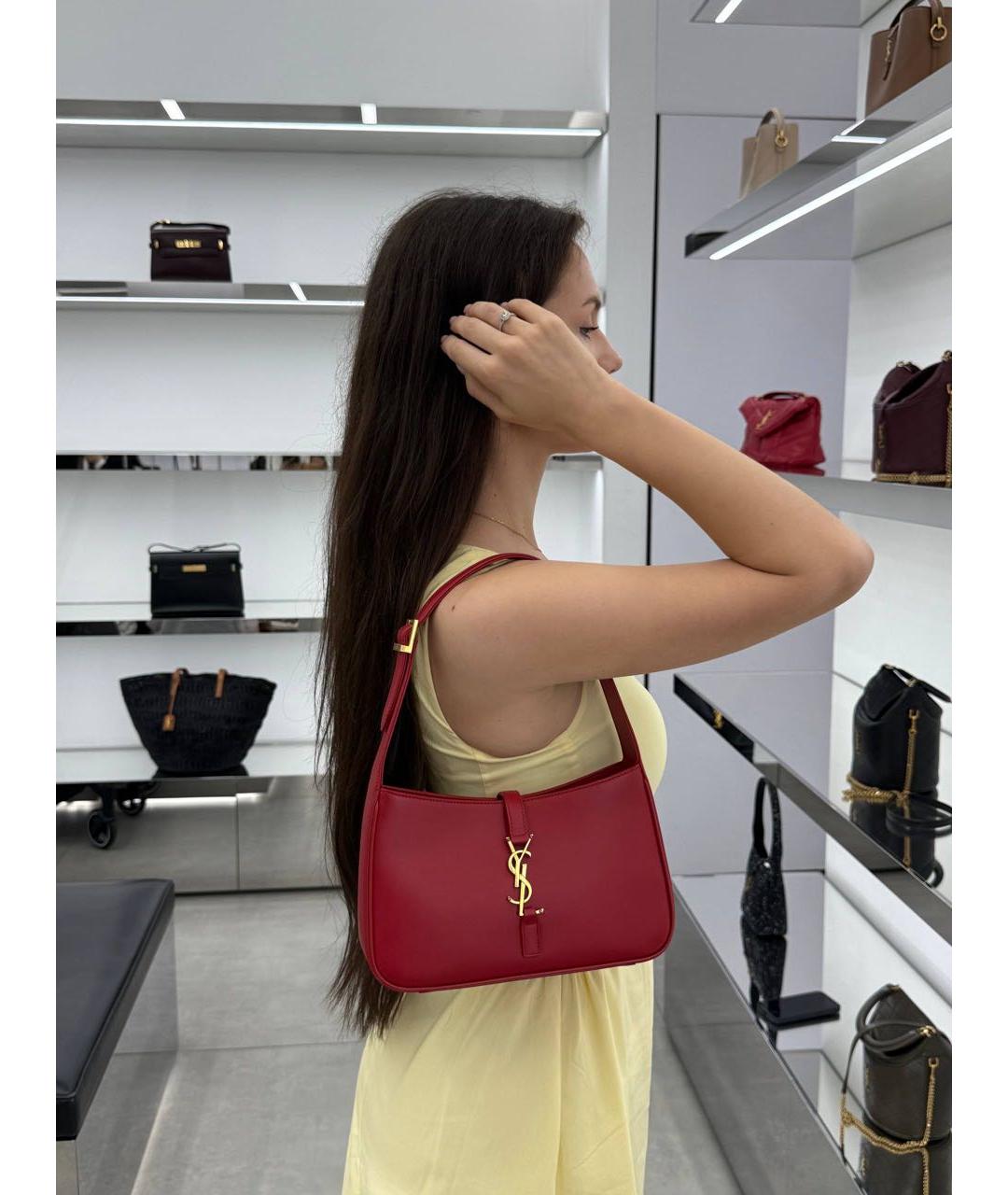 SAINT LAURENT Красная кожаная сумка с короткими ручками, фото 6