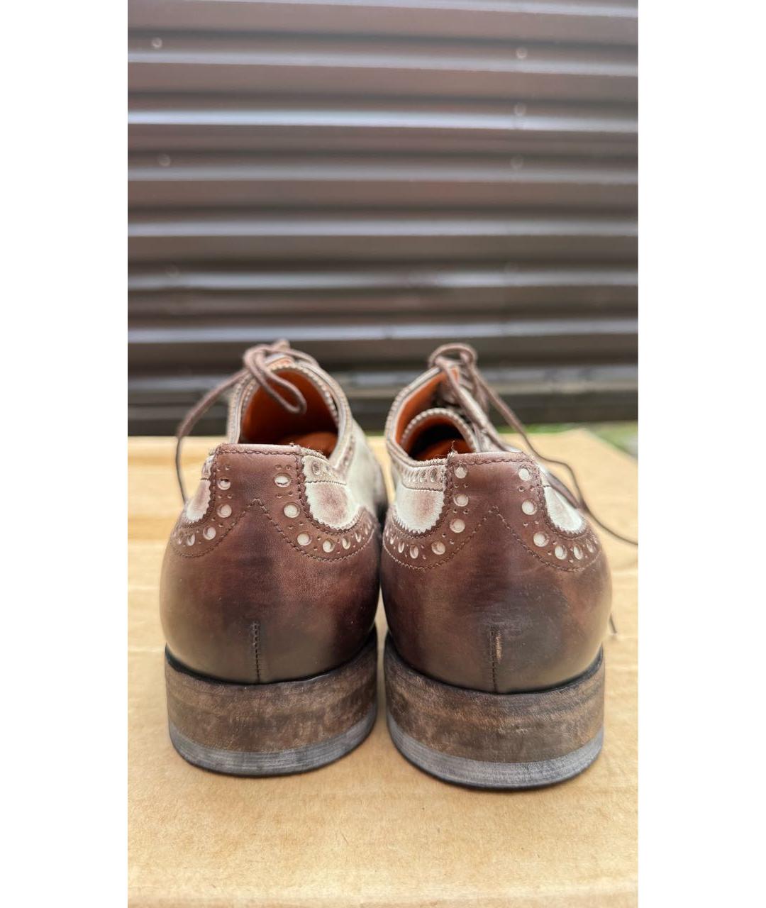 SANTONI Коричневые кожаные ботинки, фото 4