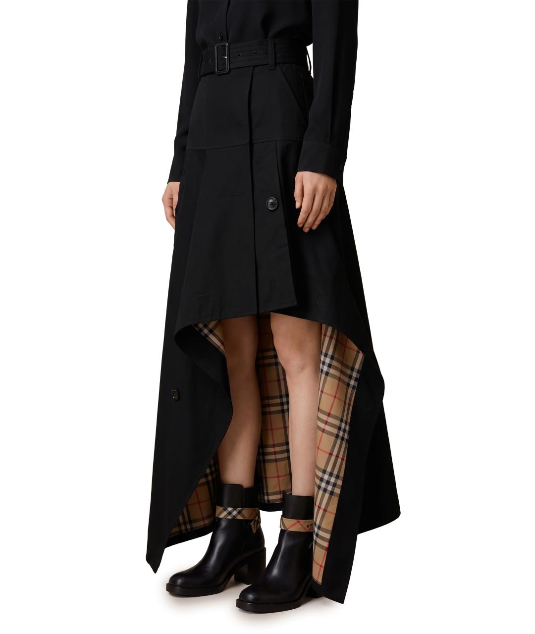 BURBERRY Черная хлопковая юбка миди, фото 2