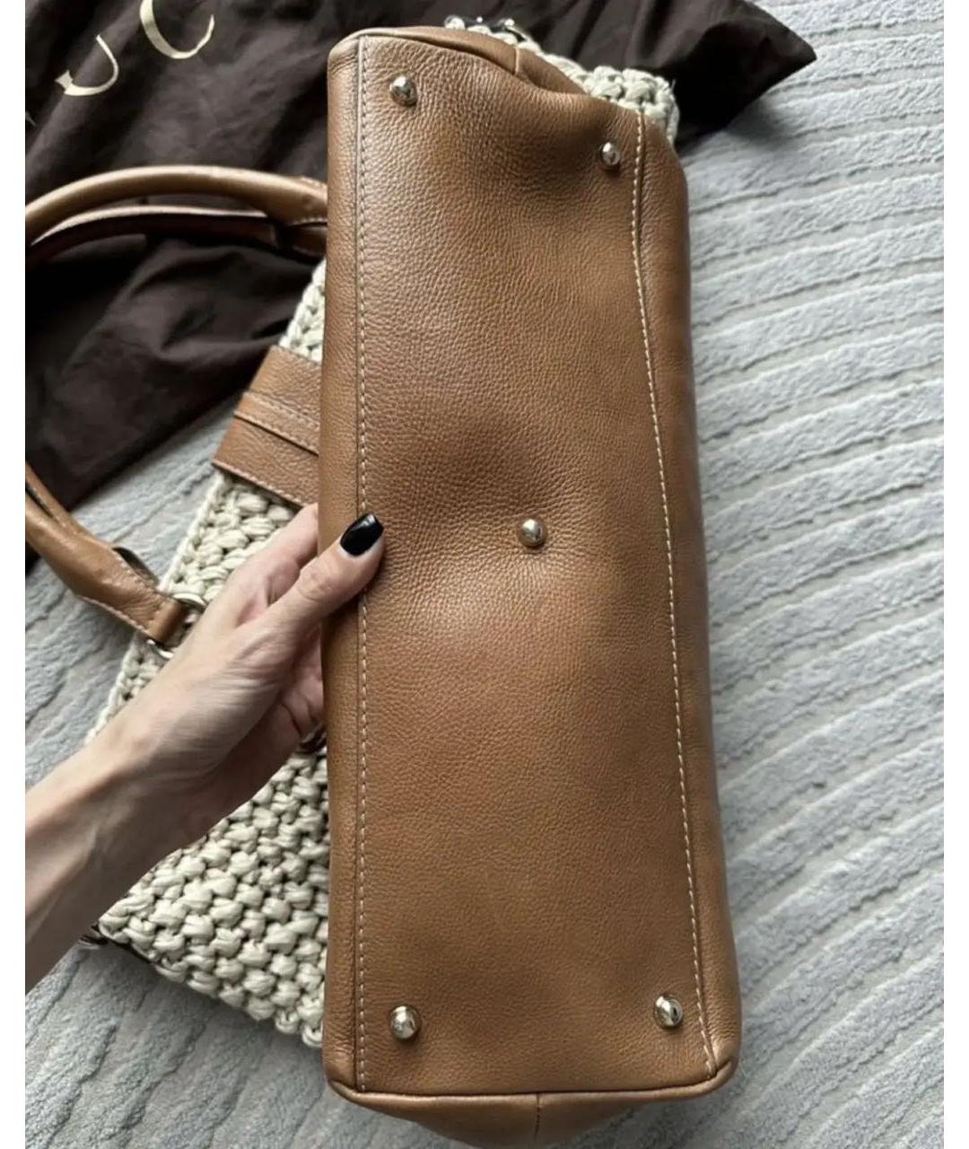 GUCCI Бежевая рафиевая сумка тоут, фото 3