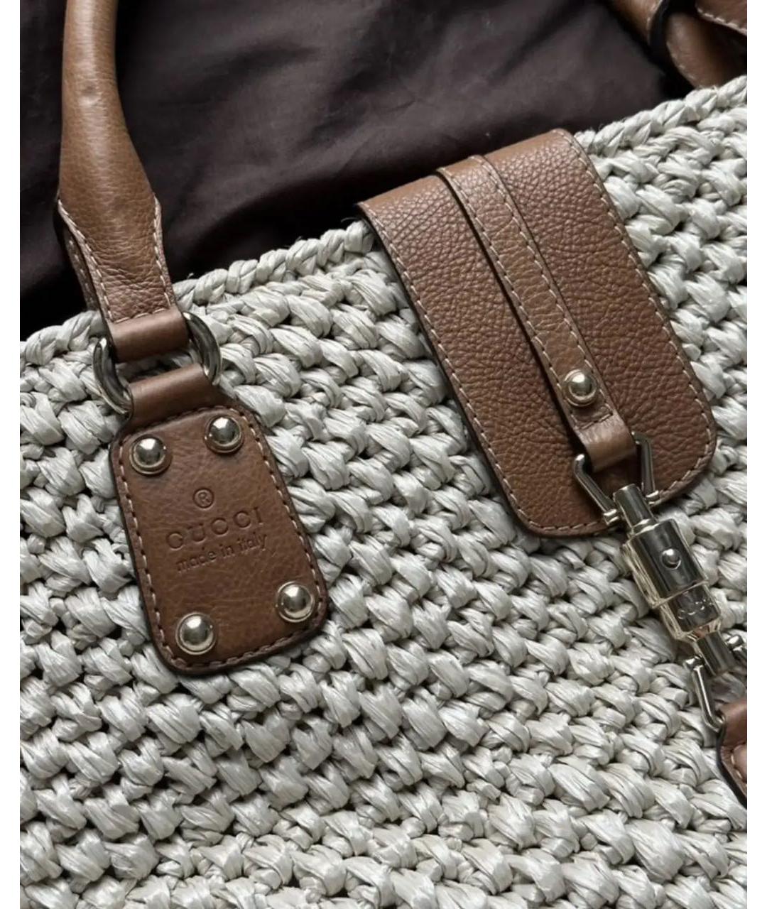 GUCCI Бежевая рафиевая сумка тоут, фото 2