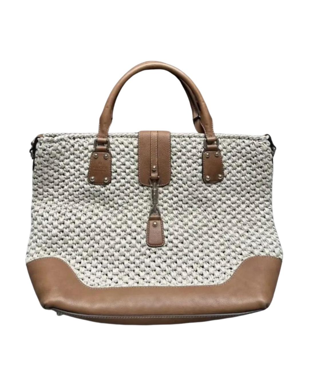 GUCCI Бежевая рафиевая сумка тоут, фото 1