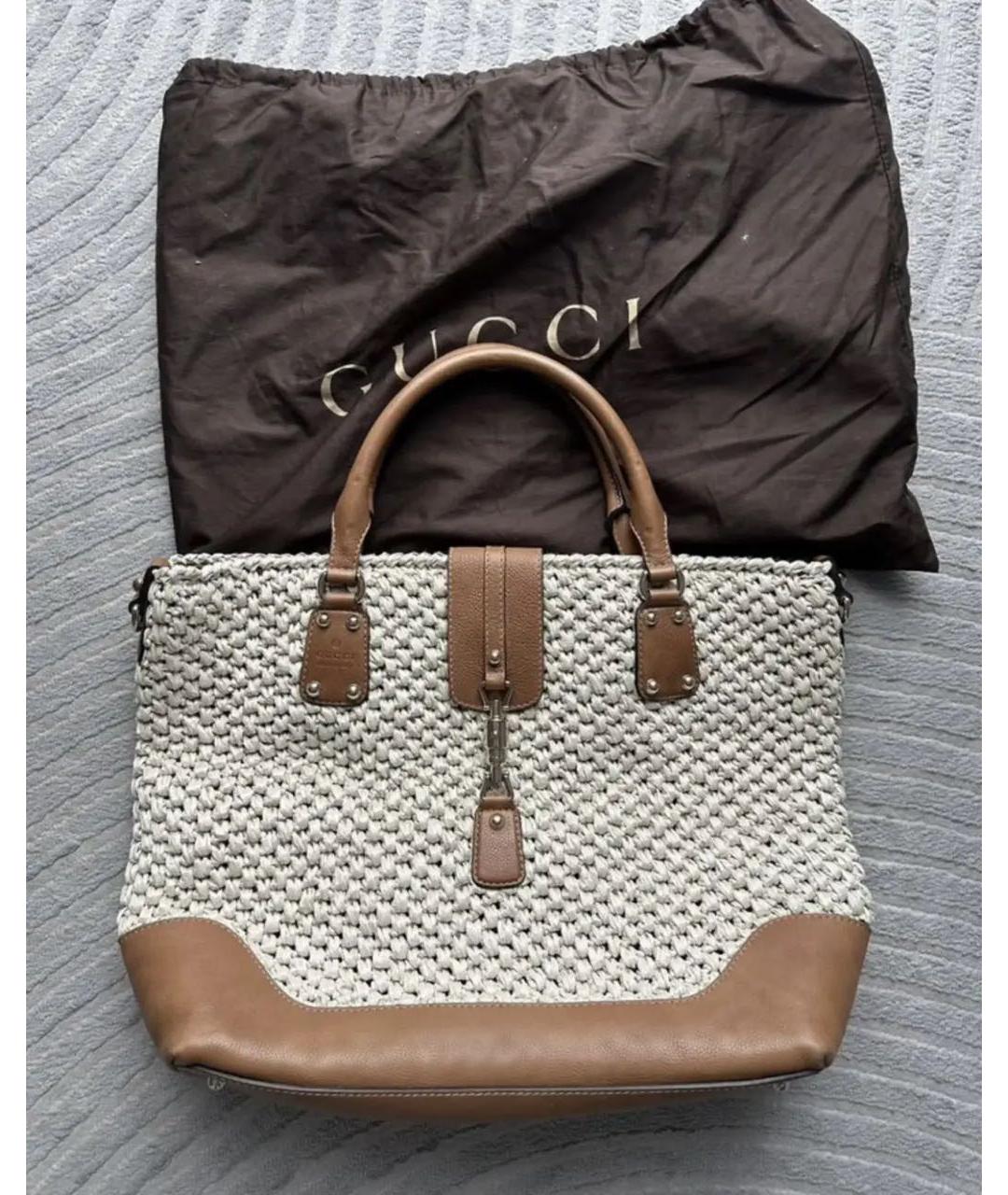 GUCCI Бежевая рафиевая сумка тоут, фото 8