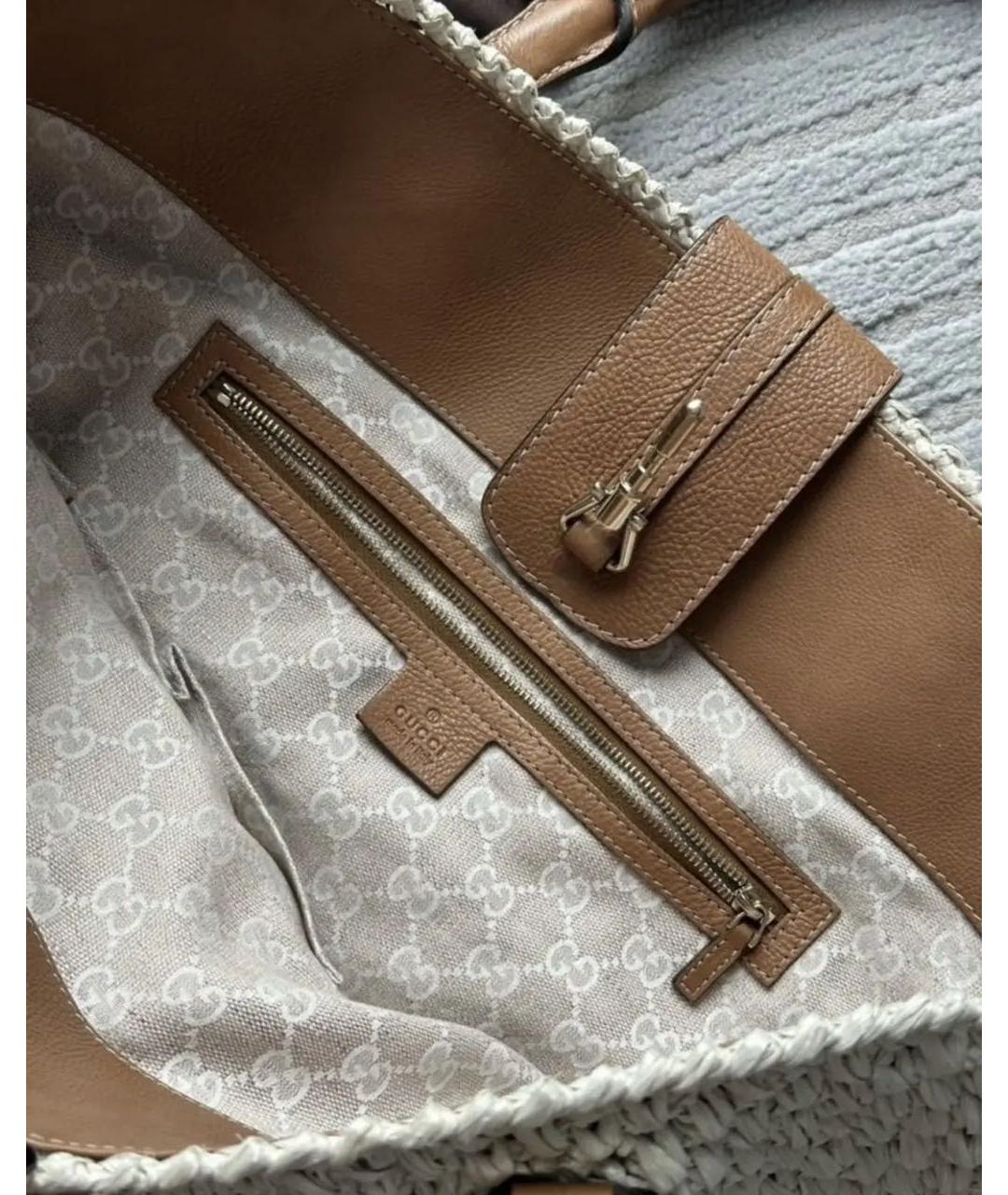 GUCCI Бежевая рафиевая сумка тоут, фото 4