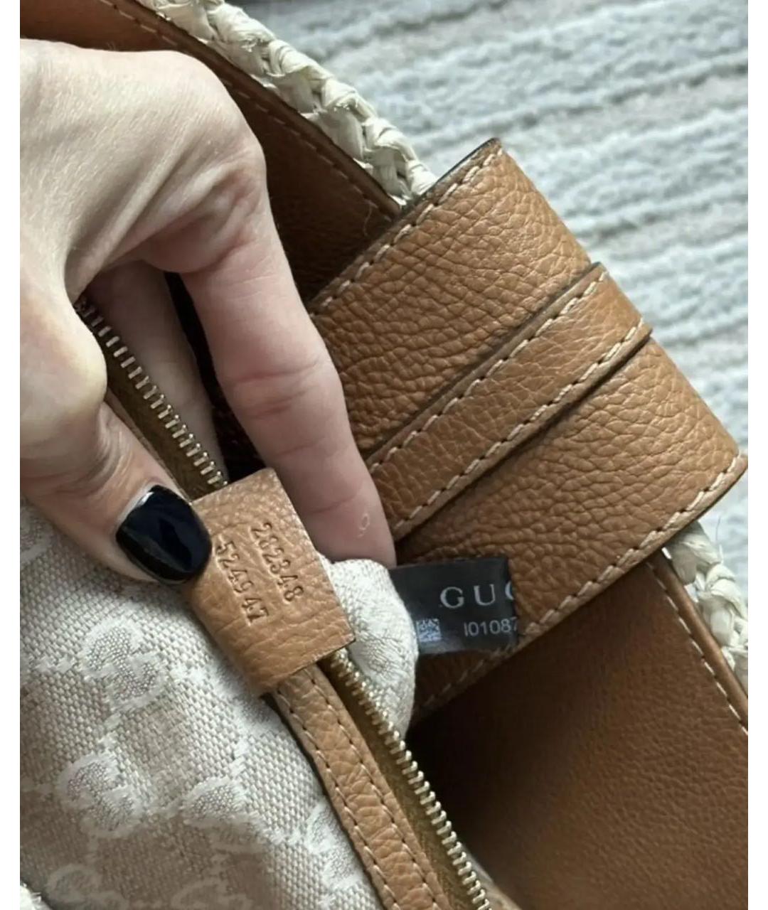 GUCCI Бежевая рафиевая сумка тоут, фото 6
