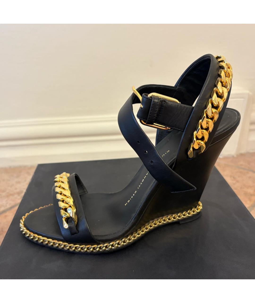 GIUSEPPE ZANOTTI DESIGN Черные кожаные босоножки, фото 6