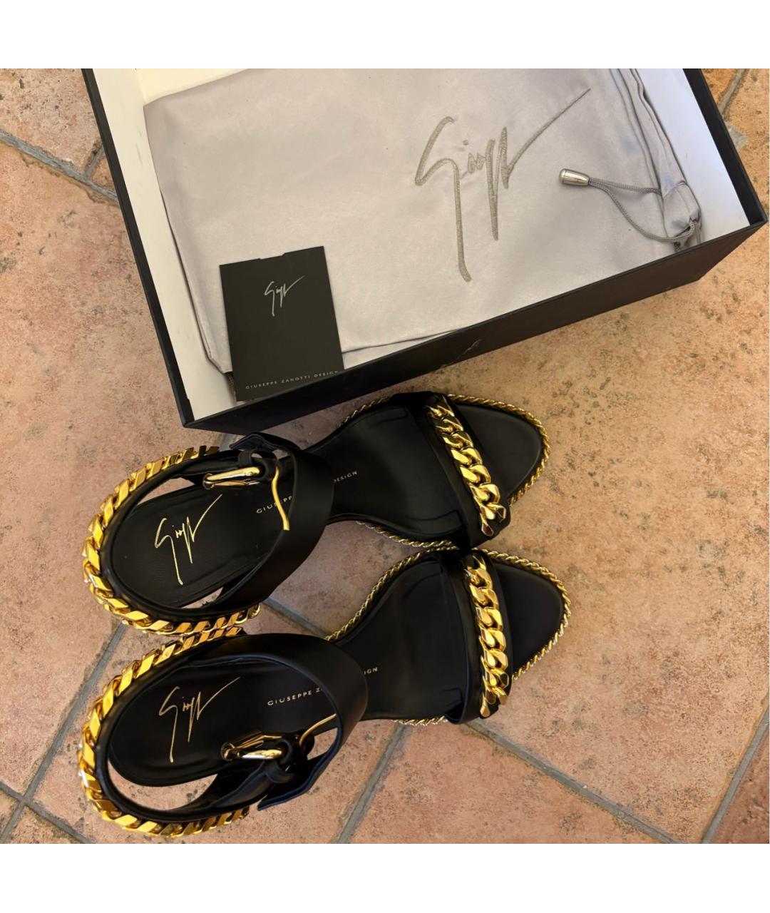 GIUSEPPE ZANOTTI DESIGN Черные кожаные босоножки, фото 5