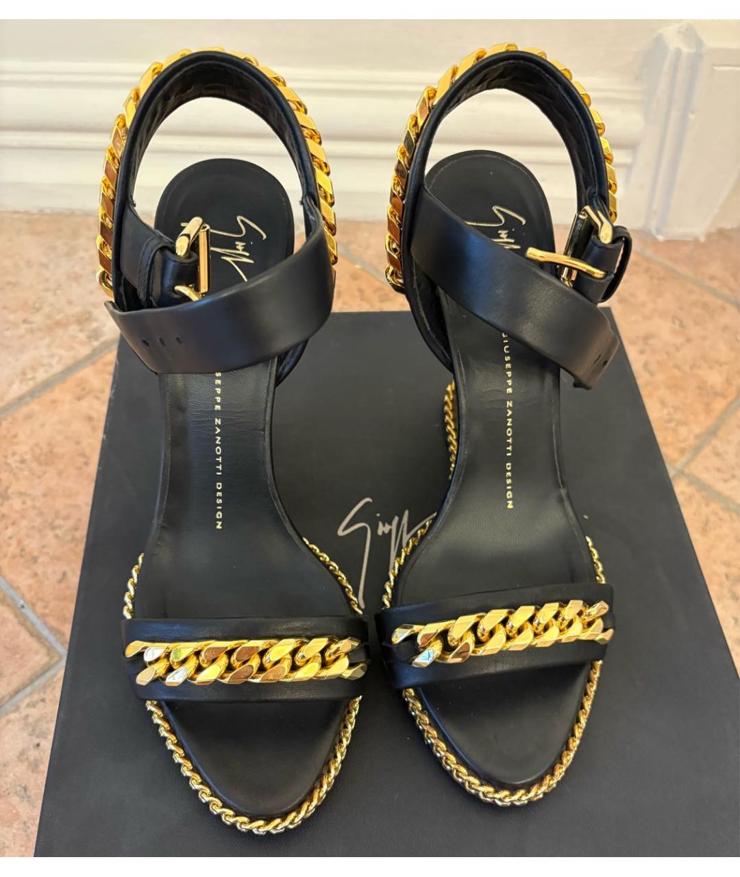 GIUSEPPE ZANOTTI DESIGN Черные кожаные босоножки, фото 2