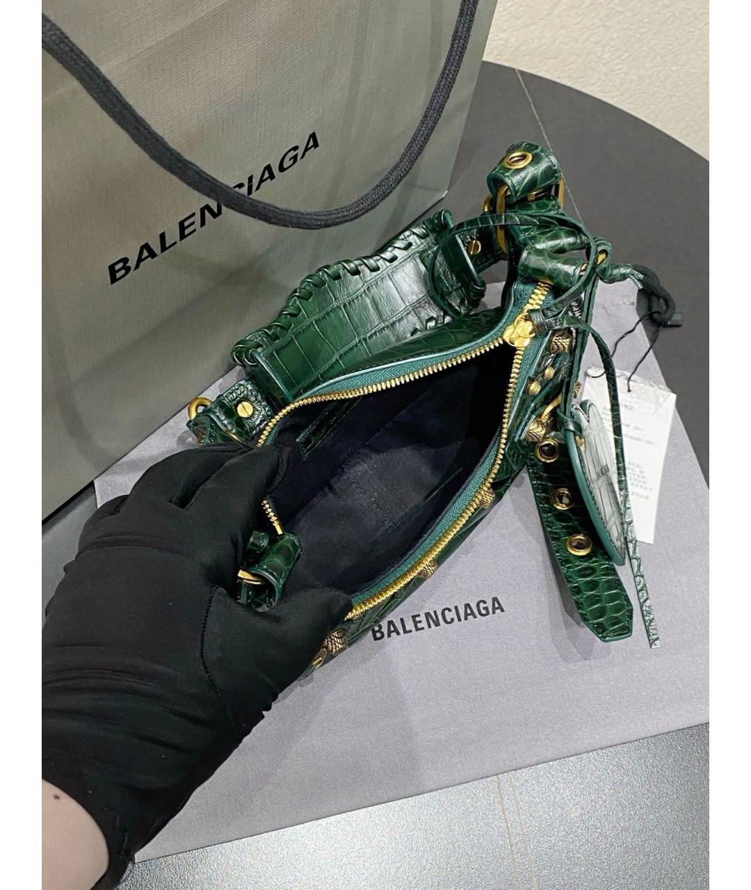 BALENCIAGA Зеленая кожаная сумка с короткими ручками, фото 7