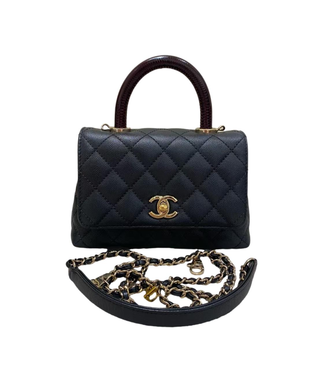 CHANEL Черная кожаная сумка с короткими ручками, фото 1