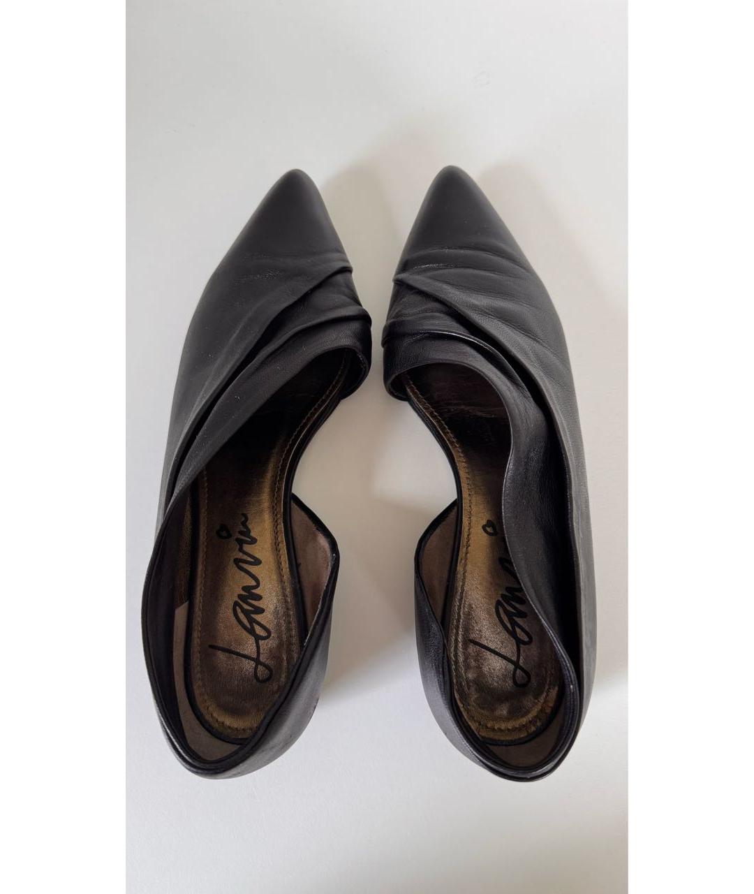 LANVIN Черные кожаные лодочки на низком каблуке, фото 3