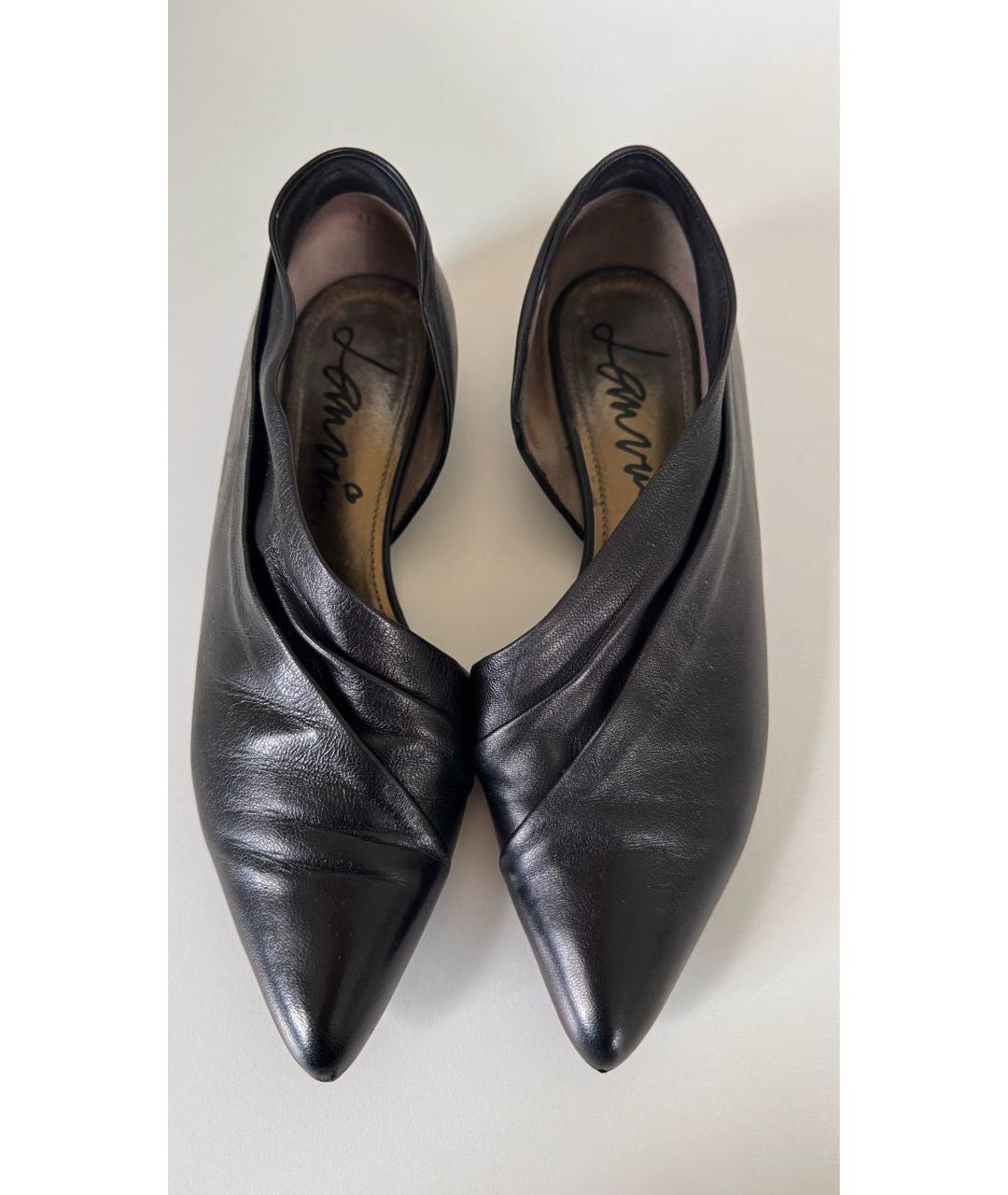 LANVIN Черные кожаные лодочки на низком каблуке, фото 2