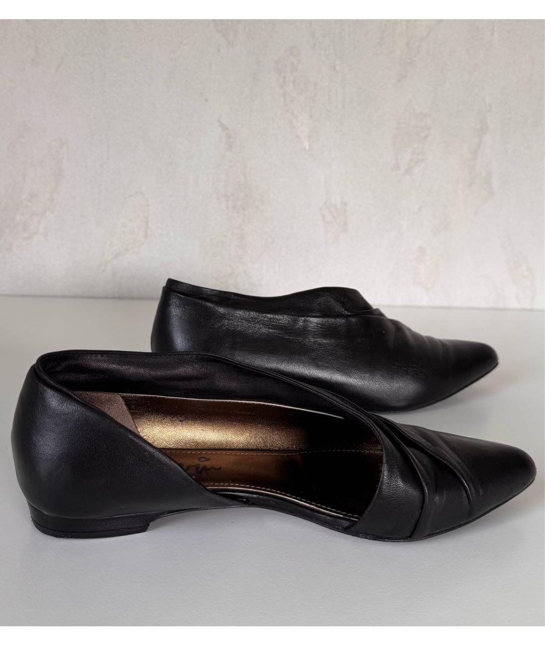 LANVIN Черные кожаные лодочки на низком каблуке, фото 7